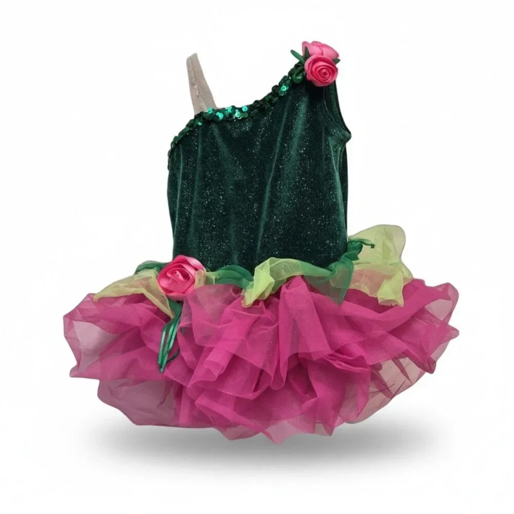 NWOT Fairy Costume Kids 4 Pink Green Ballet Tutu Dress Tinkerbell Pixie Hallowee